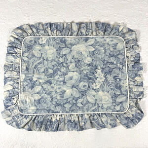 VTG Croscill Standard Pillow Shams Blue Floral Victorian Cottage Garden Ruffled